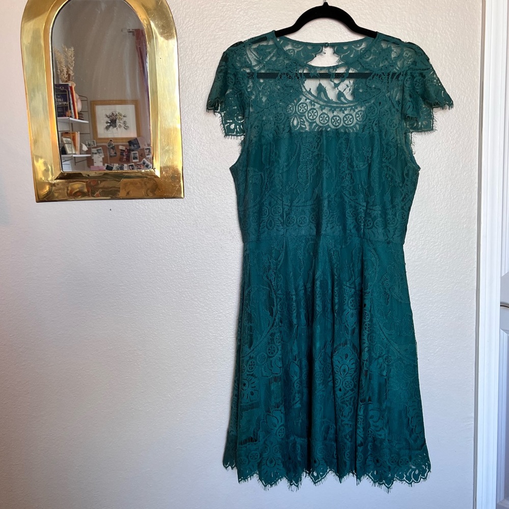 Emerald green lace dress - wedding guest dress